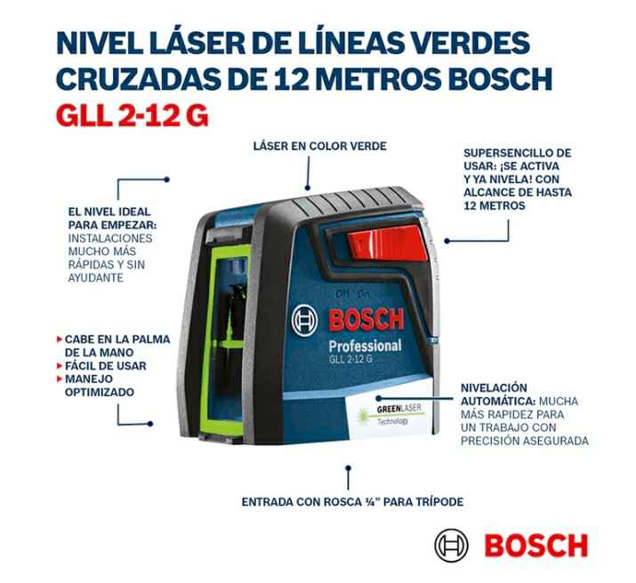 Nivel Láser BOSCH
12 Metros de alcance
Color láser Verde
Q 800