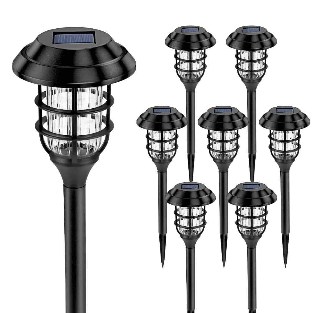 Paquete de 8 luces de suelo para exteriores, solares blanco cálido e impermeables para patio jardín