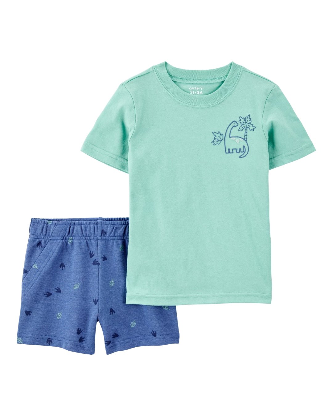 Conjunto Carters 2 piezas: Pantaloneta y t-shirt diseño de dinosaurio de algodón multicolor para niño
