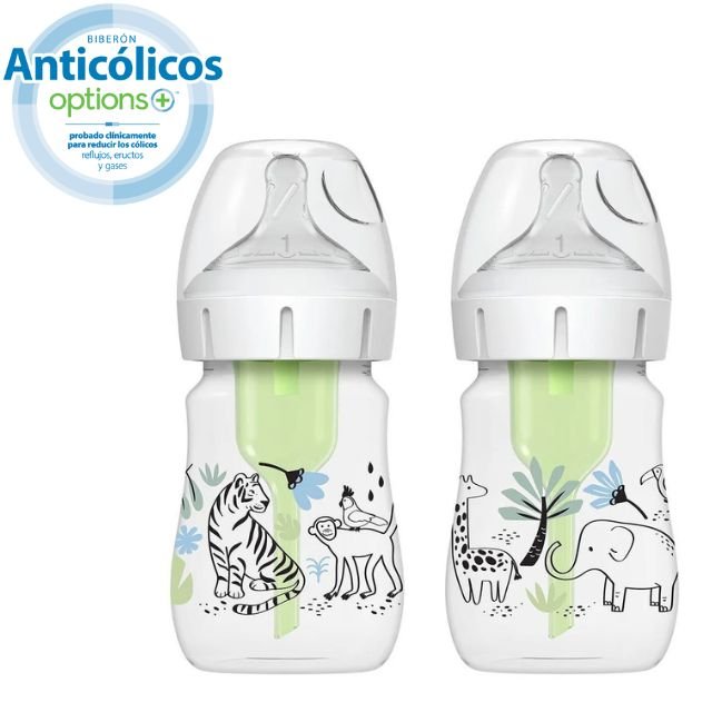Dr. Browns - Pacha Options plus 5oz Cuello Ancho Diseño de Jungla, 2-pack
