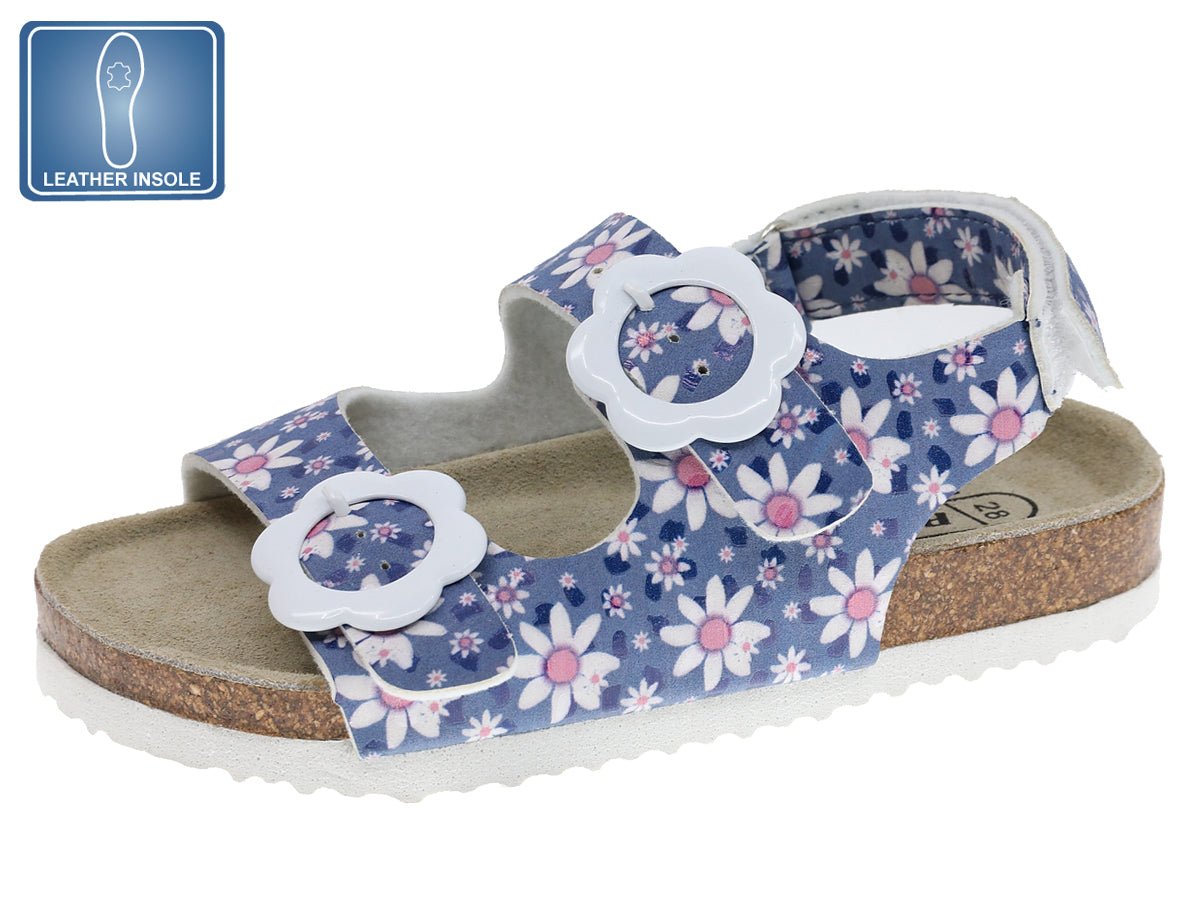 Sandalia bio Beppi, en piel sintética. Abrocha con velcro para calzar y ajustar fácilmente. Plantilla anatómica 100% piel. Suela ultra ligera.