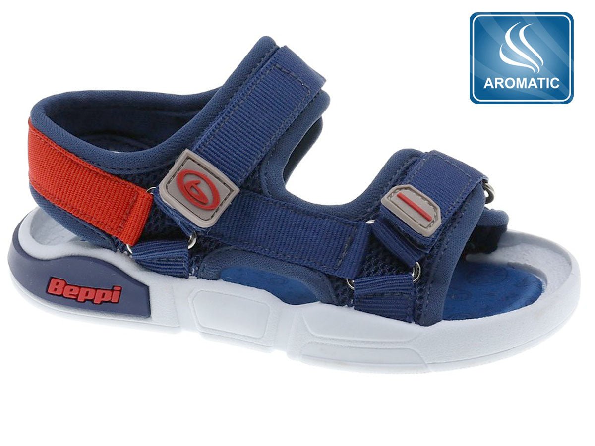 Sandalí­a Beppi en tela, dos velcros para poner y ajustar fácilmente suela antideslizante de gomaa para niño color azul
