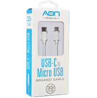 CABLE AON USB-C A MICRO USB 3.5METROS TRENZADO BLANCO AO-CB-6001