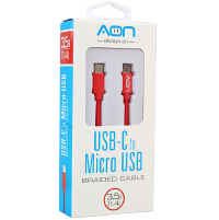 CABLE AON USB-C A MICRO USB 3.5METROS TRENZADO ROJO AO-CB-6002