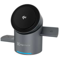 Cargador Inalambrico 3 En 1 Marca Klip Xtreme Modelo PowerDesk Spin Potencia De Hasta 15 Watts Con Tecnologia Qi Color Negro KDC-400
