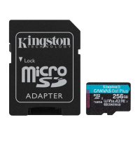 Micro SD Marca Kingston Modelo Canvas Go Plus Gen4 Capacidad De 256GB Con Adaptador SD SDCG4/256GB  Velocidad De Hasta 200MB/s De Lectura Y 160MB/s De Escritura